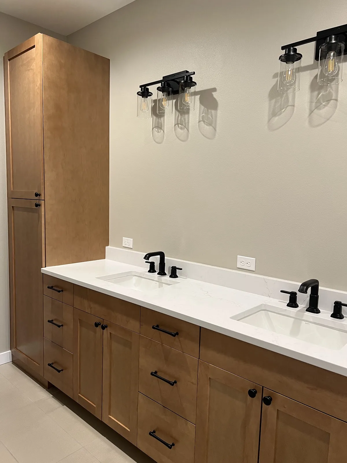 Lynden new-build kitchen with white shaker cabinetry and wood island in Lynden, WA — Living By Design (4)